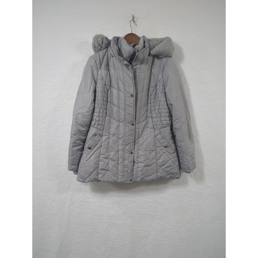 Susan Graver‎ Women's Jacket Water Resistant Quilted Puffer Fleece Edging Gray S